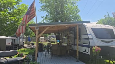 Wow, that a big RV. Nice day of walking around the campgrounds. 