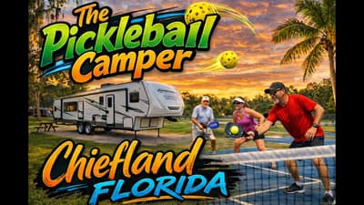 The Pickleball Camper in Chiefland, Florida.  Strawberry Fields and Southern Leisure. 