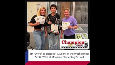 5th Student of the Week Winner Scott O'Neil from Morrison Elementary