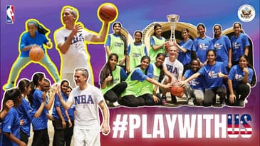 On the court with U.S. Ambassador Garcetti and female athletes from NBA Basketball Schools