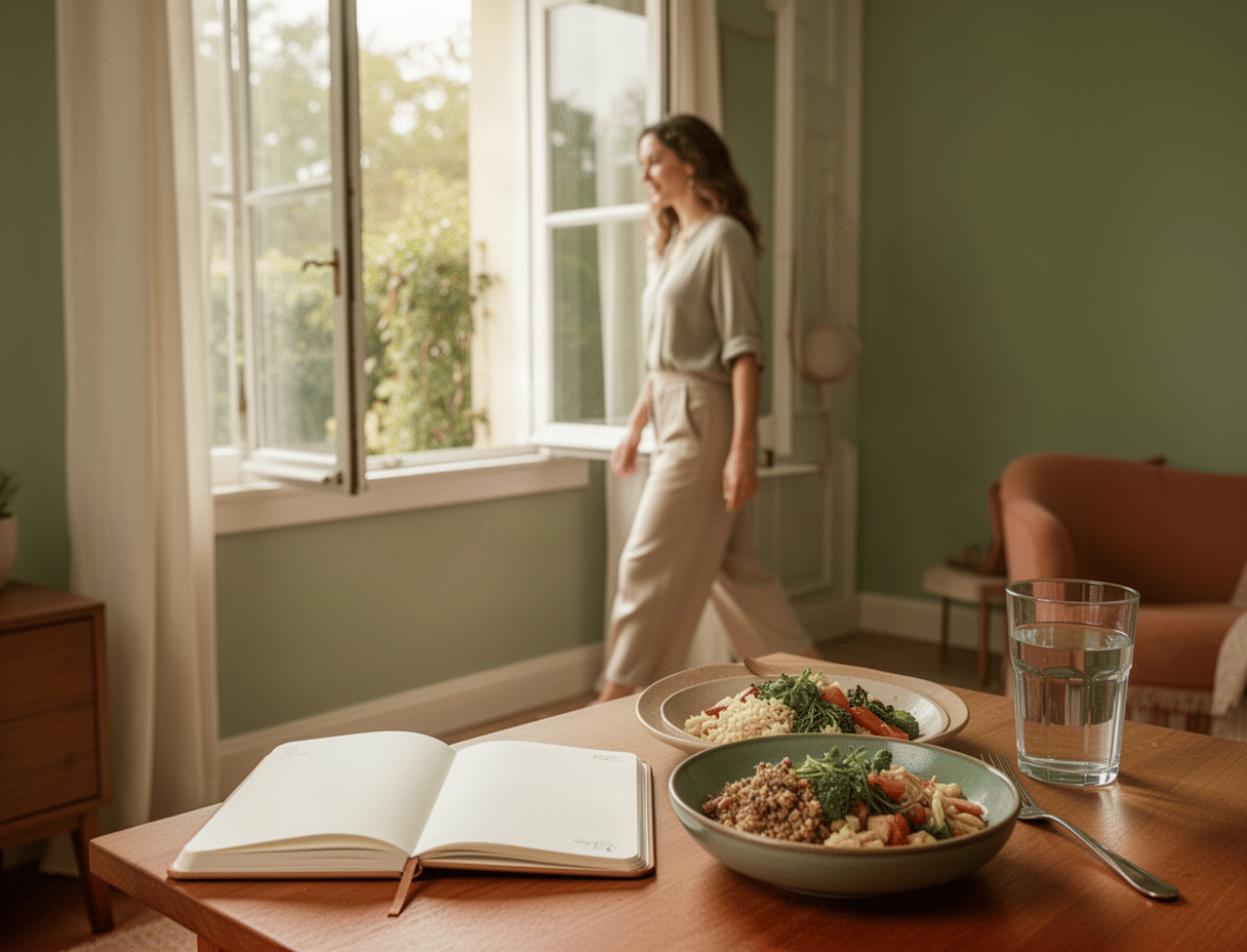 Person standing beside a window in a quiet indoor space