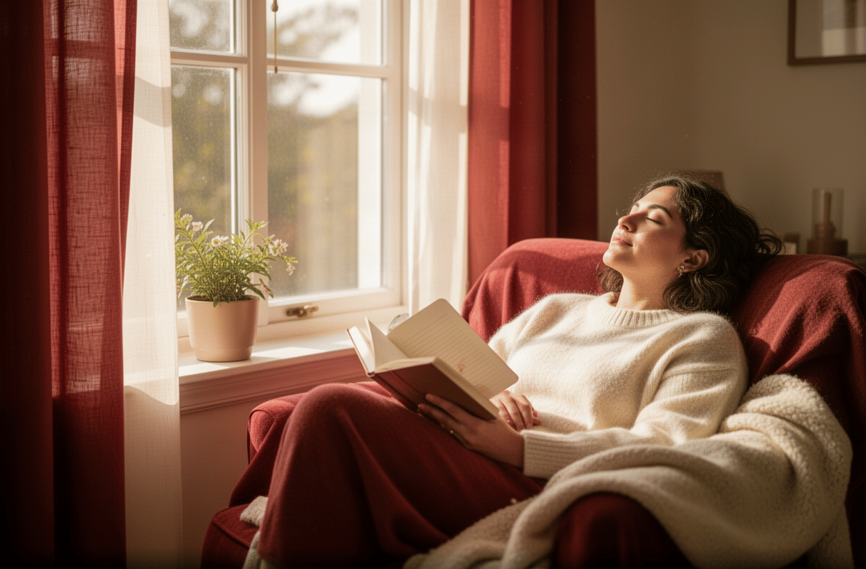 Person reading a book in a quiet indoor space