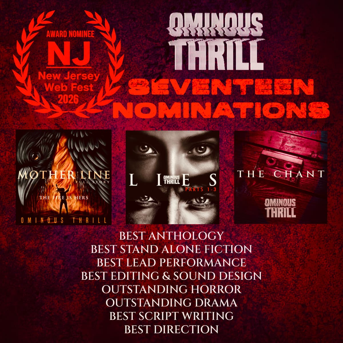 OMINOUS THRILL SNAGS SEVENTEEN NOMINATIONS AT NEW JERSEY WEB FEST