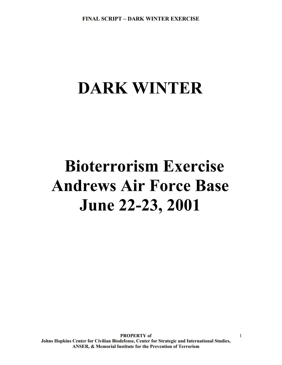 Dark Winter Bioterrorism Exercise