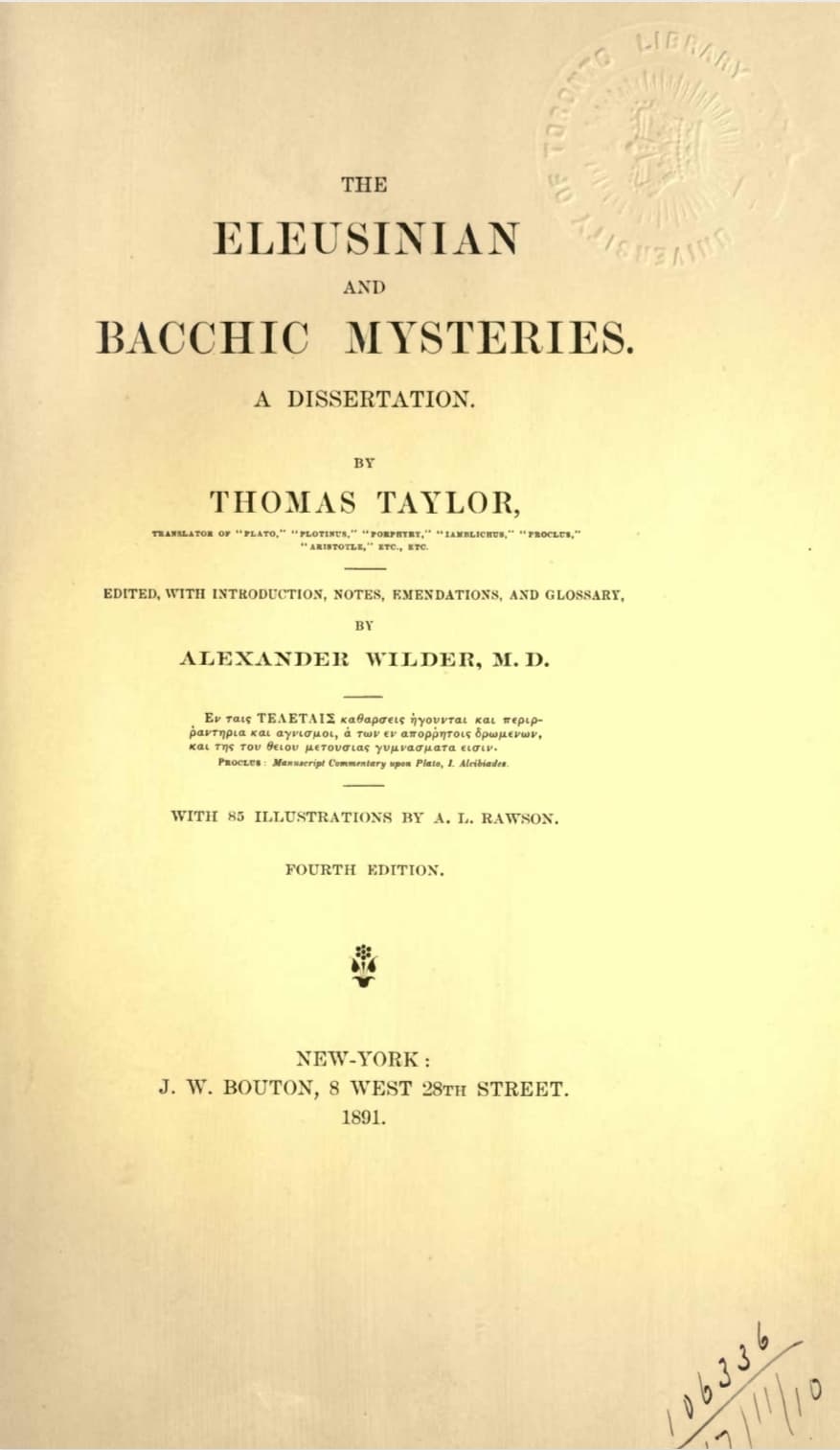The Eleusinian And Bacchic Mysteries - Thomas Taylor