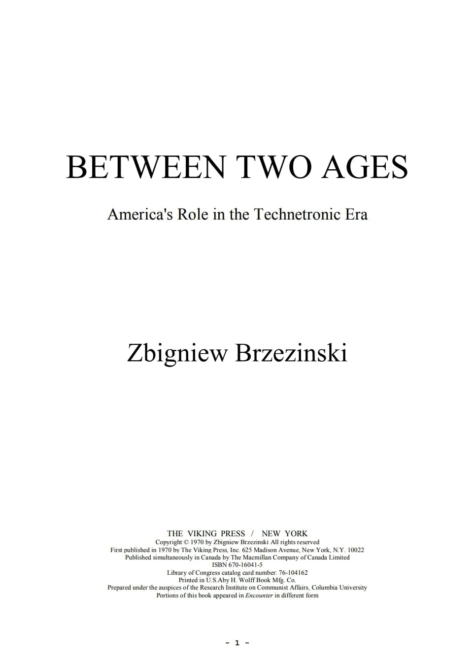 Between Two Ages - Zbigniew Brzezinski