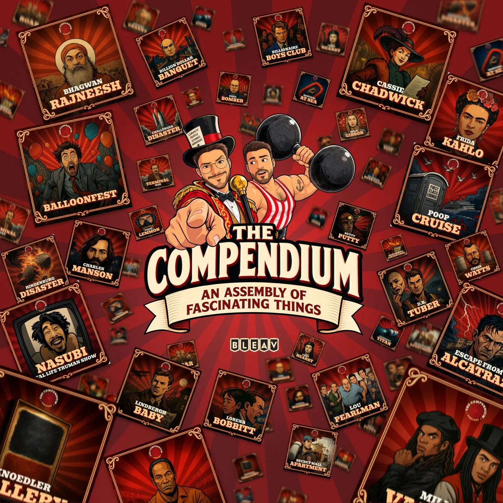 Illustrated portraits of The Compendium hosts Kyle Risi and Adam Cox