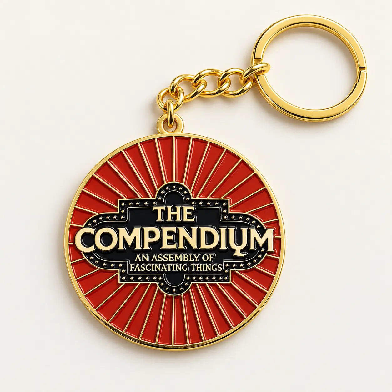 The official red, black and gold Compendium keychain