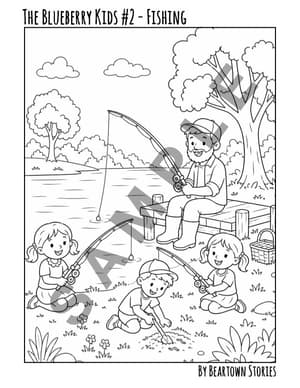 Coloring Page: The Blueberry Kids #2 - Fishing