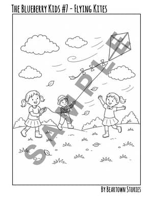 Coloring Page: The Blueberry Kids #7 - Flying Kites