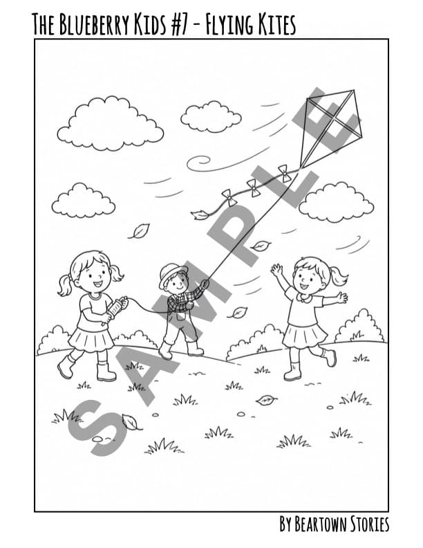 Coloring Page: The Blueberry Kids #7 - Flying Kites