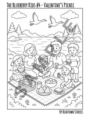 Coloring Page: The Blueberry Kids #4 - The Valentine's Picnic