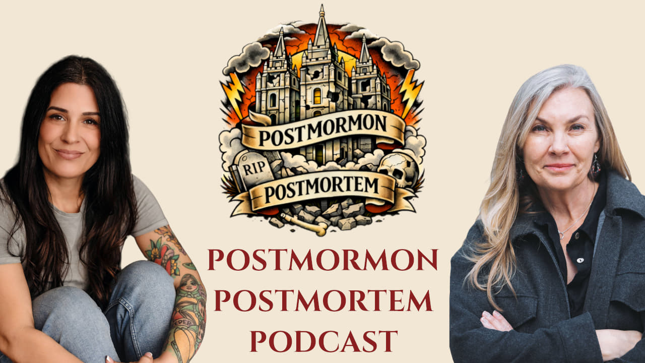 Postmormon Postmortem logo, with hosts Hannah and Jess