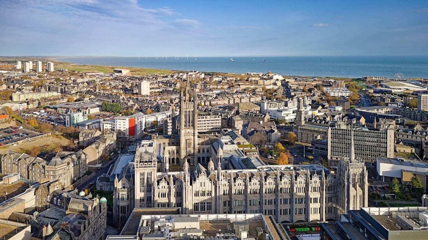 aerial view of aberdeen looking over city and the sea