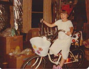 Lori King new bike with banana seat on 6th-birthday