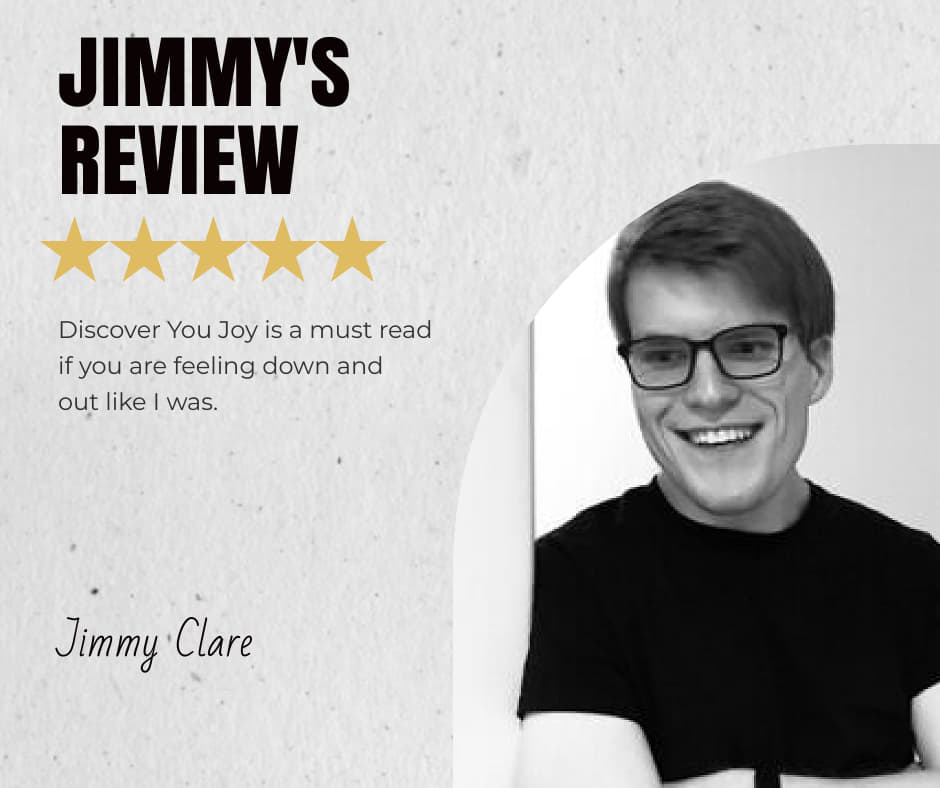 Graphic showing Jimmy Clare's five-star review of Discover Your Joy