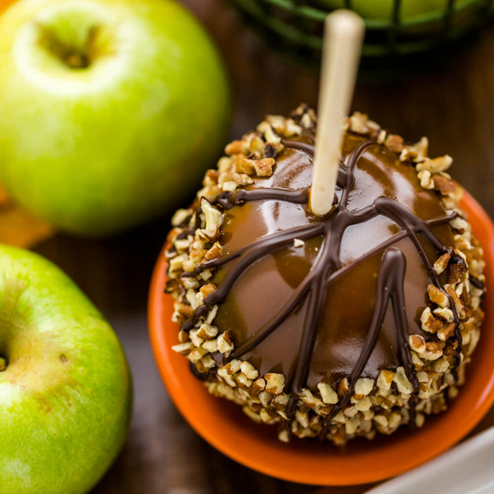 Apple slices with toppings for a Halloween snack