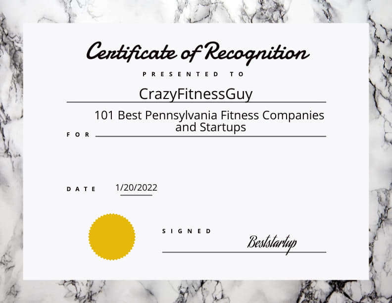 crazyfitnessguy was awarded the best 101 fitness startup company in PA