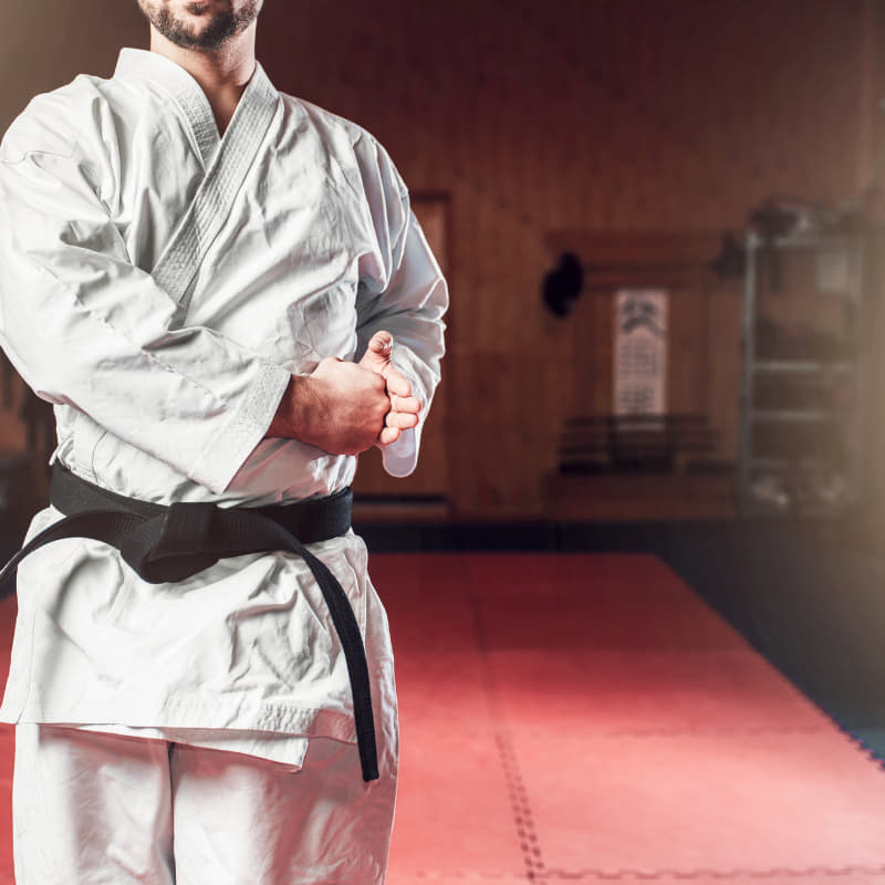 People practicing karate, a fun group workout that builds coordination and confidence.