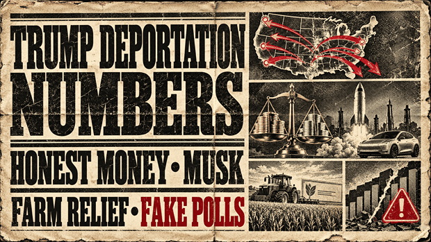 Trump Deportation Numbers, Honest Money, Musk, Farm Relief And Fake Polling