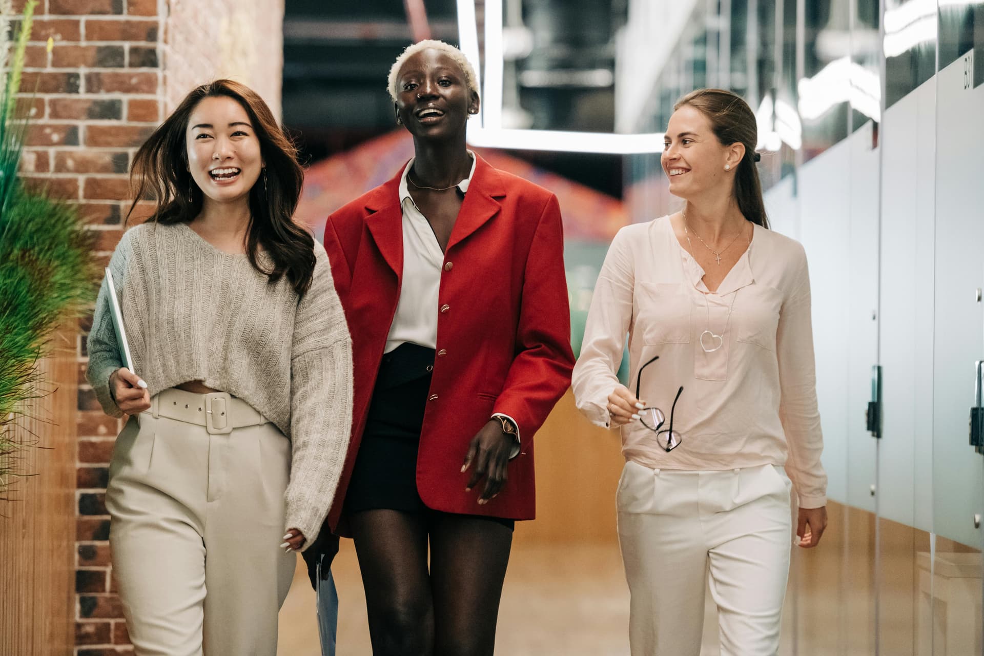 women smiling at work