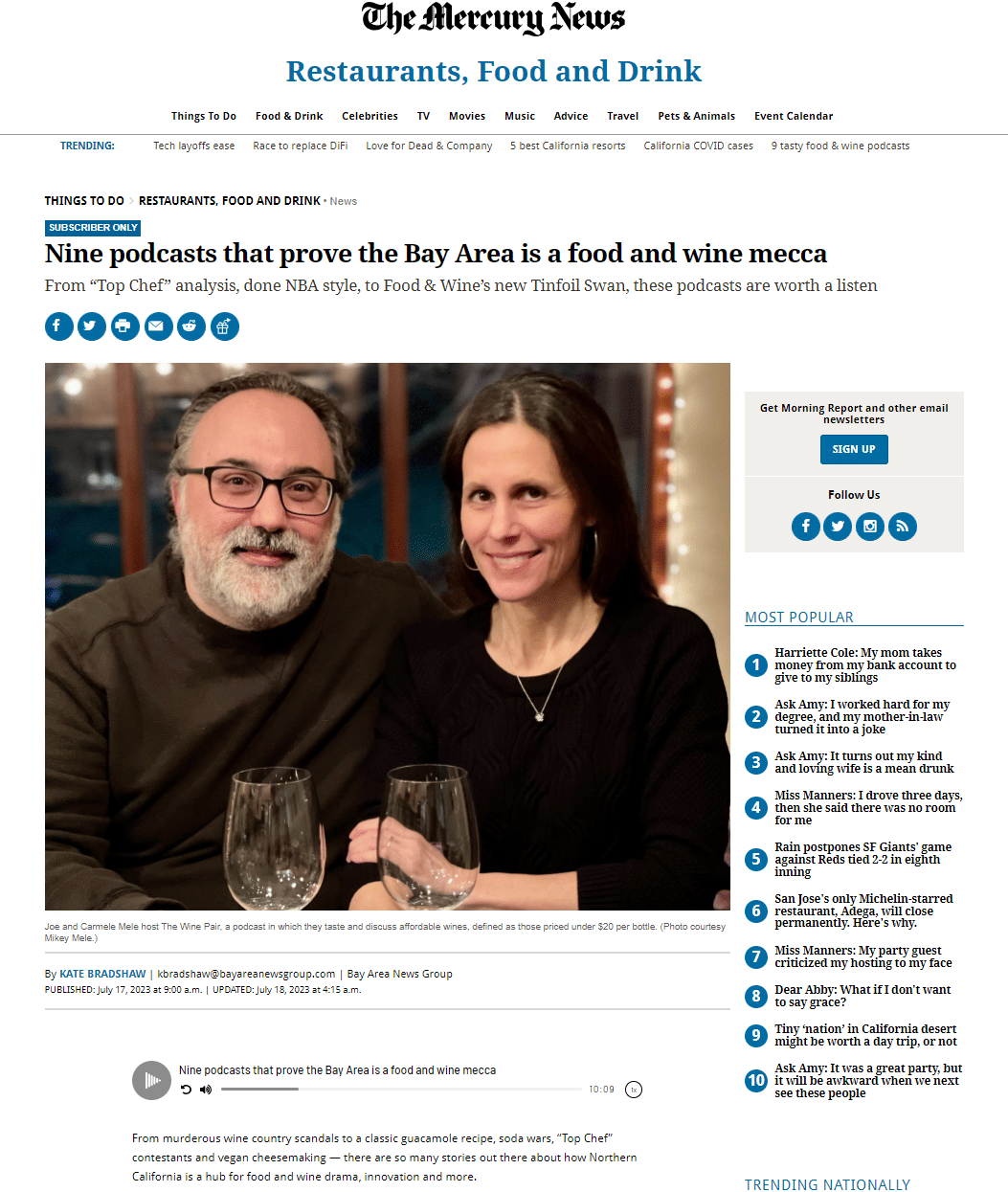 The Wine Pair Podcast Featured in Mercury News Article