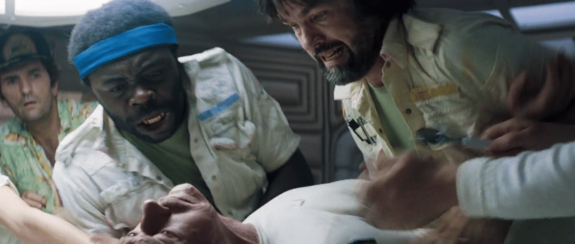 A screen cap from the chest burster scene of the 1979 movie Alien