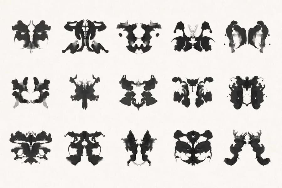 Rorschach inkblot test examples showing ambiguous psychological projective test images
