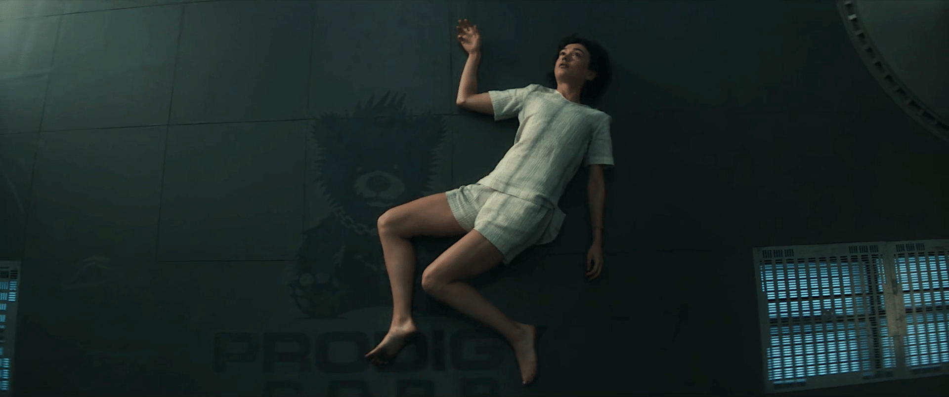 Wendy lying on the floor of the Prodigy lab