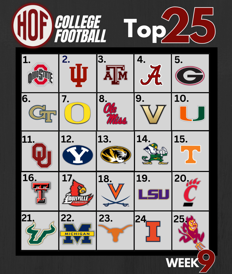 HOF College Football Top 25 Poll Week 9 Graphic