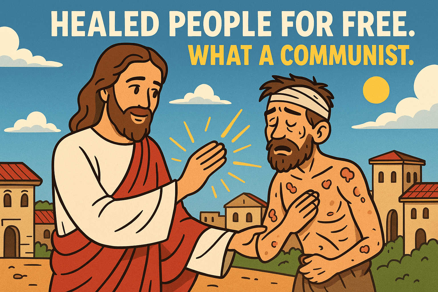 Jesus healing the sick as a satire of Christian nationalism hypocrisy