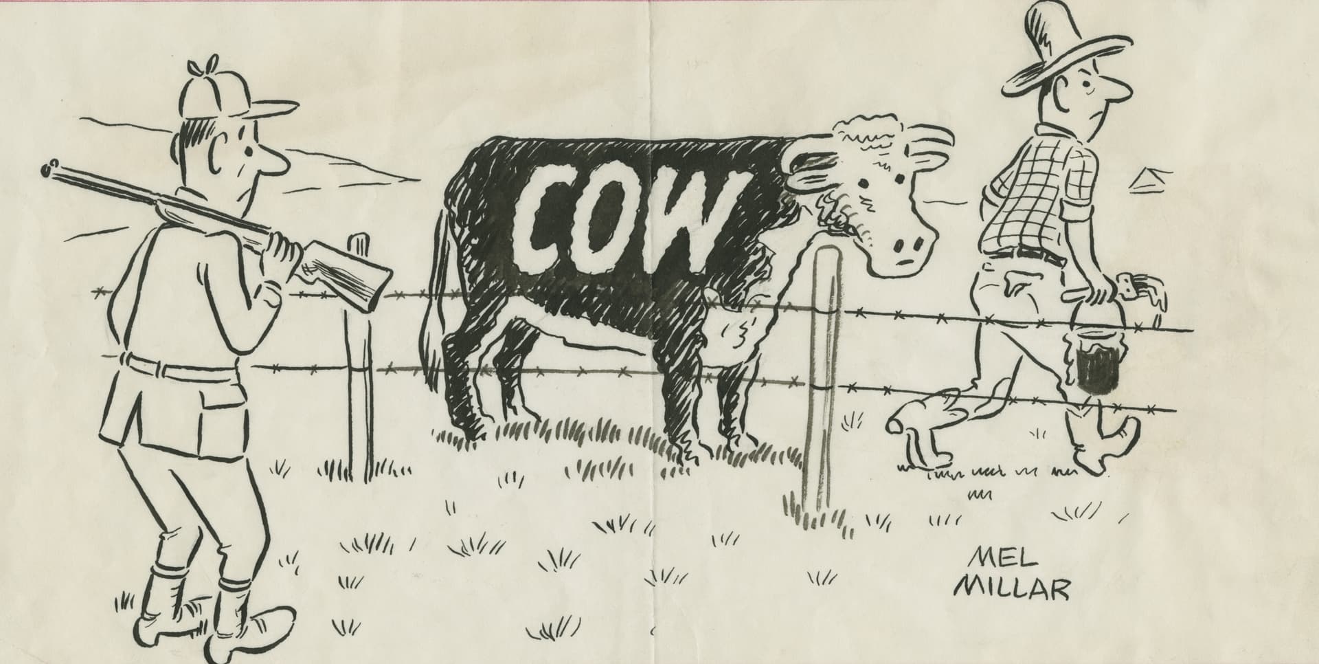 Cartoon of cow with cow written on its side