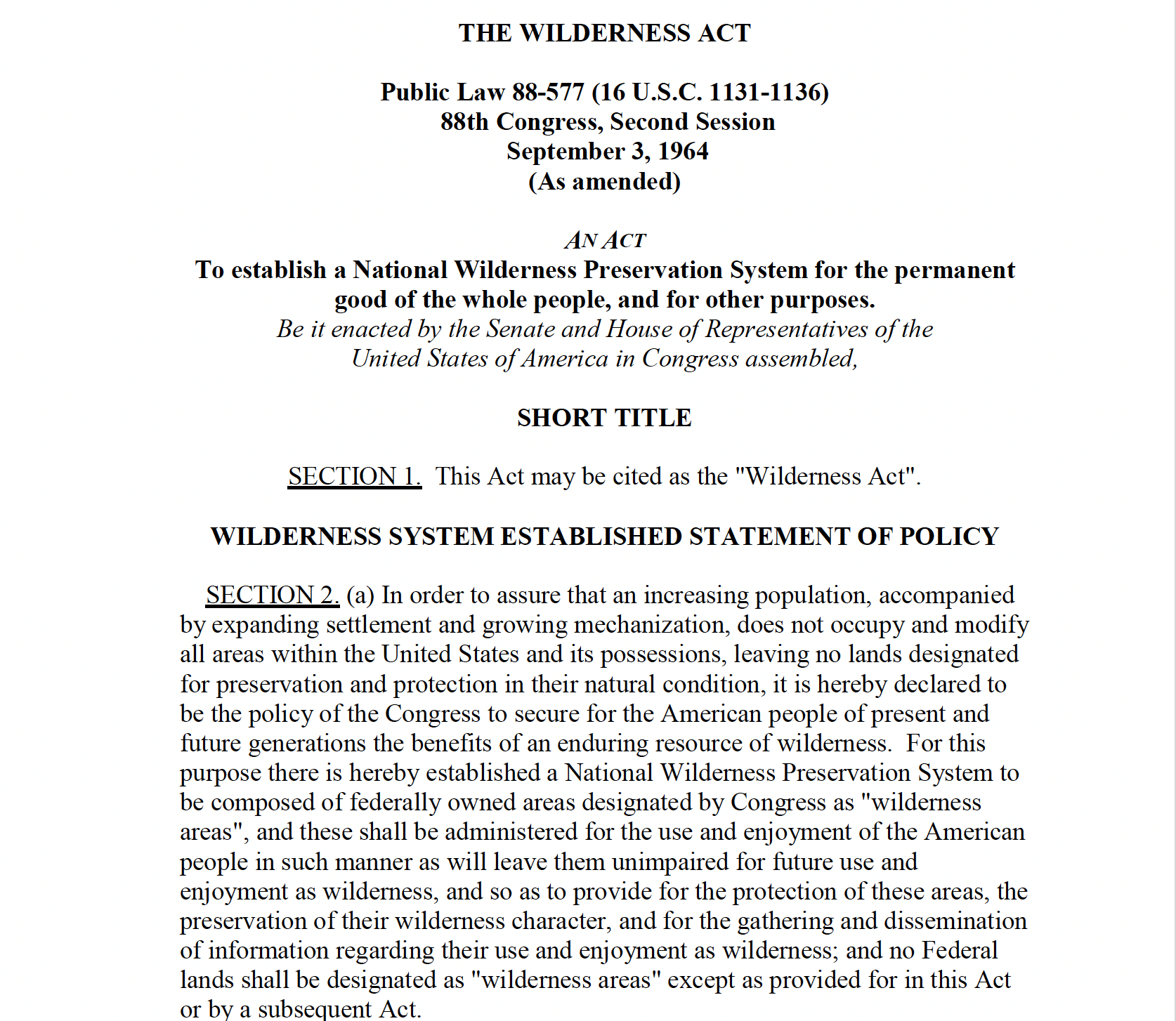 photo of first part of Wilderness Act 