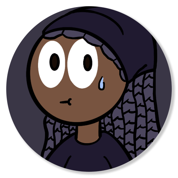 Maya nervously staring at the viewer