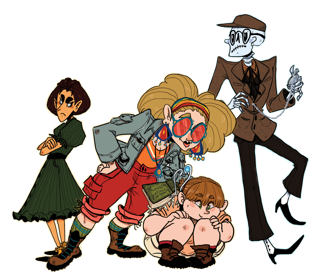 The four protagonists of Quest Friends! Hereafter