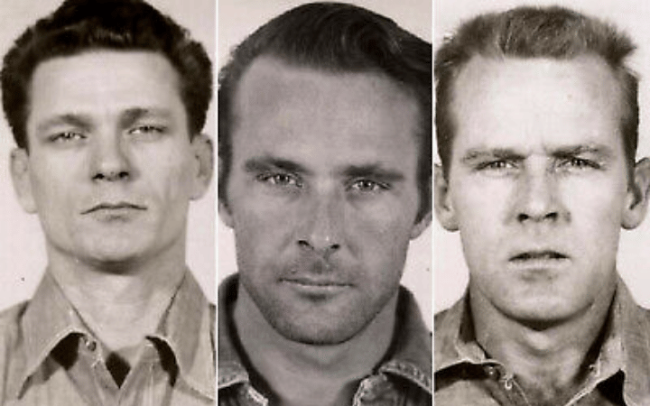Mugshots of Frank Morris, John Anglin, and Clarence Anglin, the masterminds behind the Alcatraz escape.