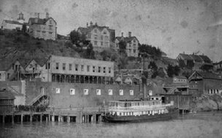 Archival photograph of Alcatraz Island during its early years as a federal prison.