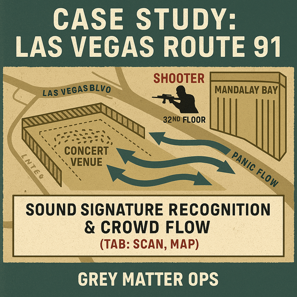 Case Study: Las Vegas Route 91 — Sound Signature Recognition & Crowd Flow (TAB) Grey Matter Ops Tactical Content Protocol